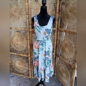Patrons Of Peace Floral Sleeveless Dress - Blue and Orange_Large